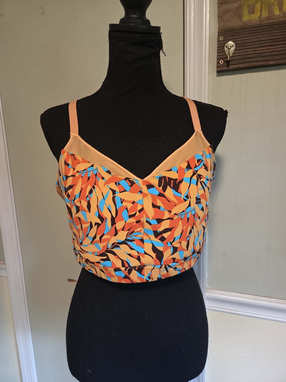 aerie Orange Multi-Leaf Print Cropped Bralette